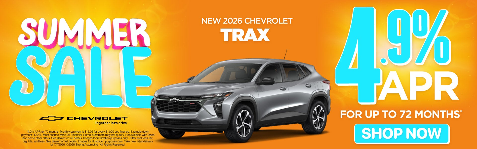 New 2026 Chevrolet Trax	4.9% APR Financing for up to 72 Mont