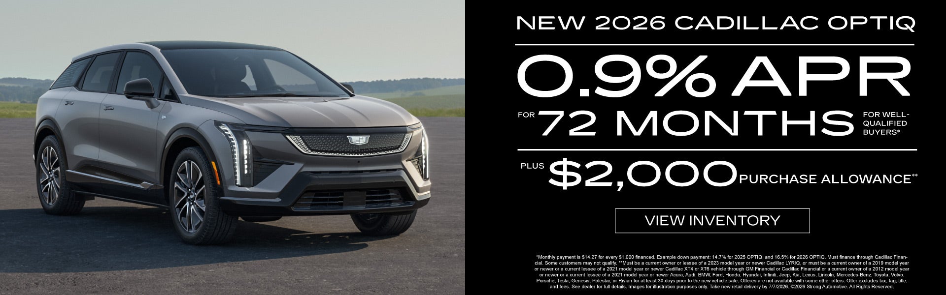 New 2026 Cadillac Optiq 	"0.9% APR* FOR 72 MONTHS For well-q