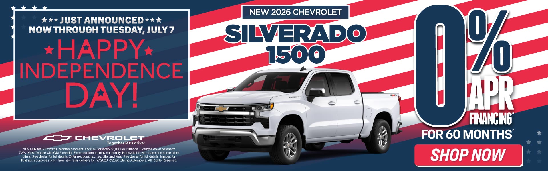"Just Announced - Now through Tuesday, July 7 New 2026 Chevr