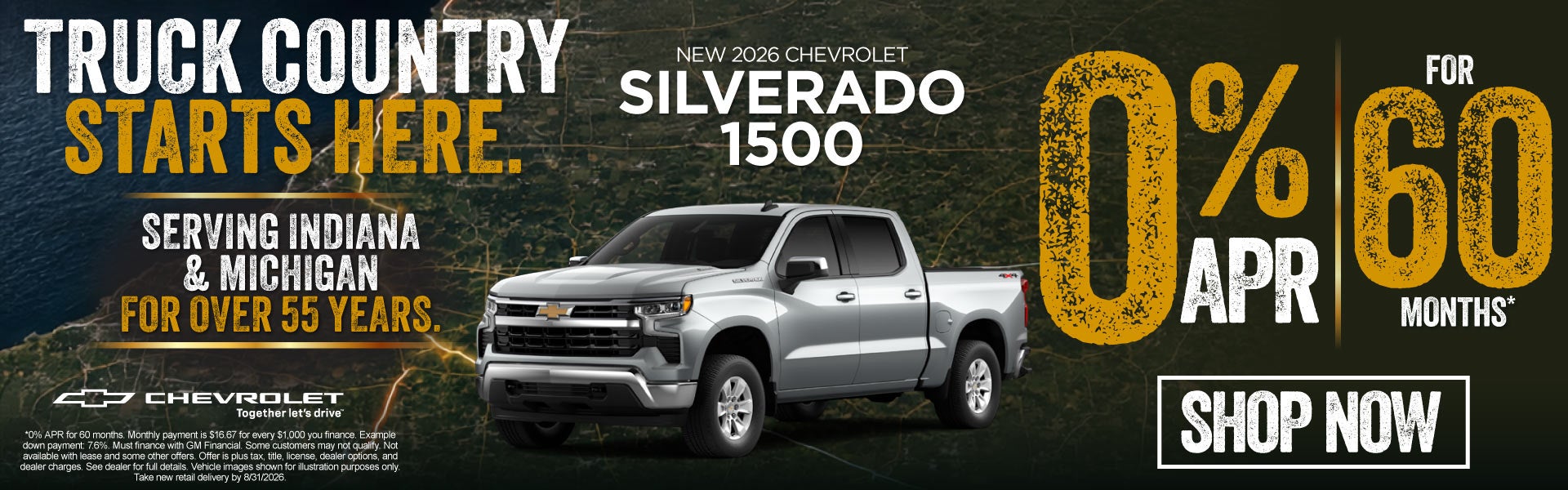 New 2026 Chevrolet Silverado 1500	0% APR for 60 Months*