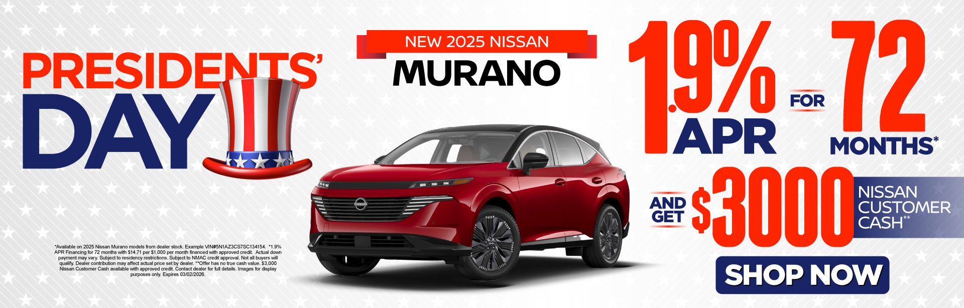 New 2025 Nissan Murano 	"1.9% APR for 72 months* And get $3,