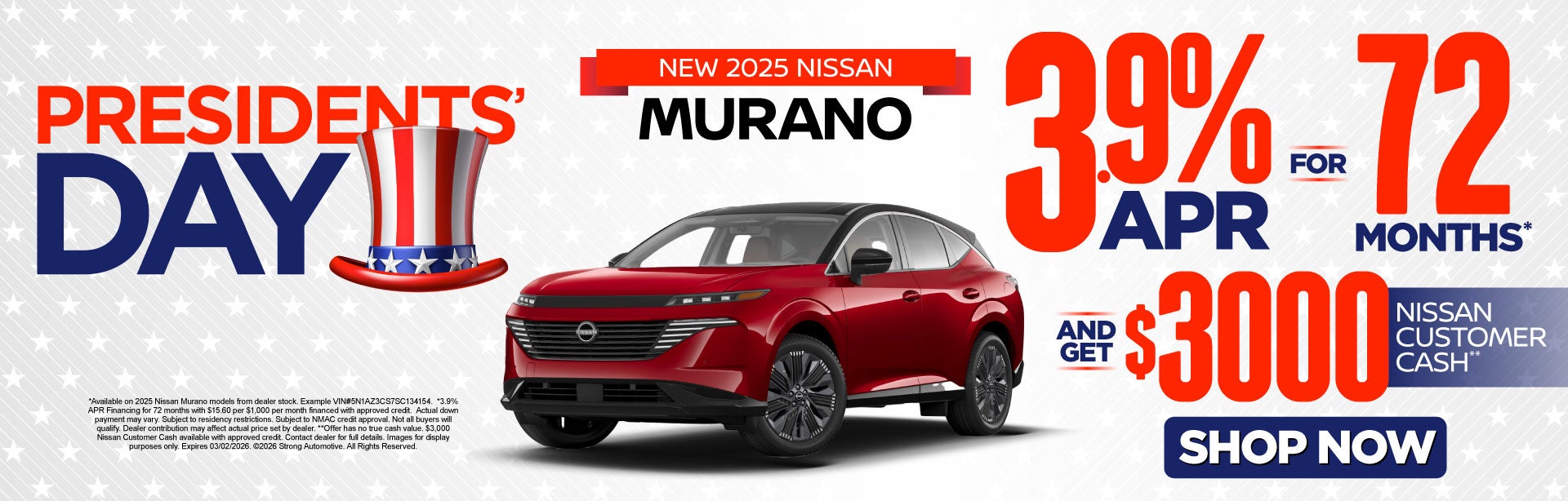 New 2025 Nissan Murano 	"3.9% APR for 72 months* And get $3,