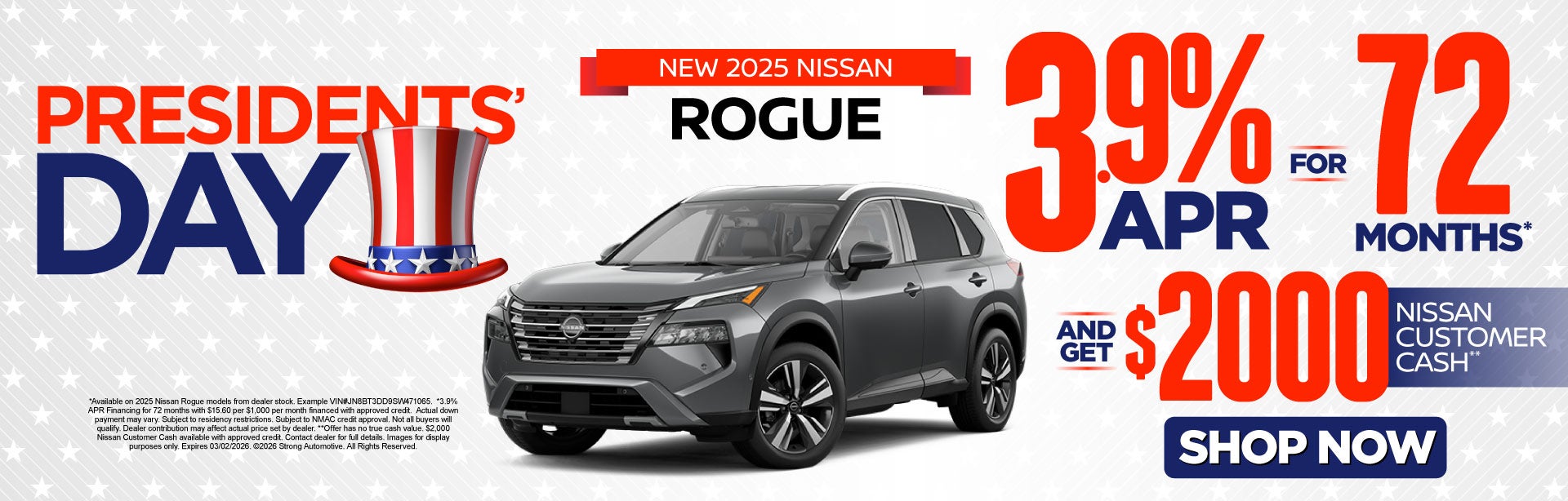 New 2025 Nissan Rogue 	"3.9% APR for 72 months* And get $2,0