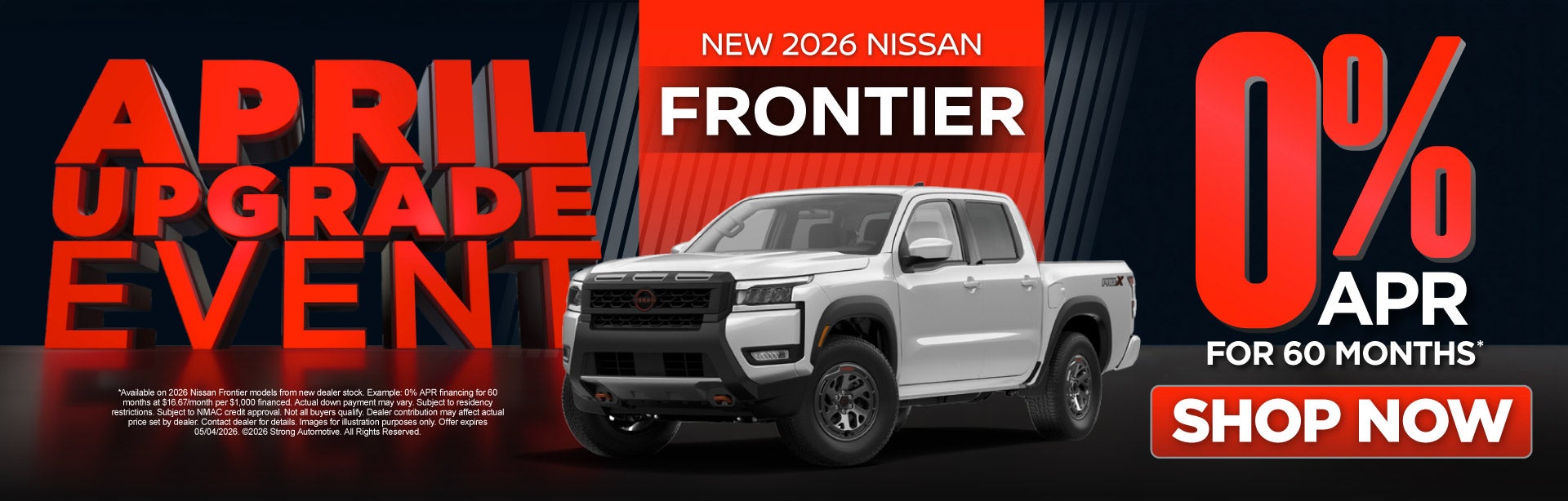 New 2026 Nissan Frontier	0% APR for 60 Months 