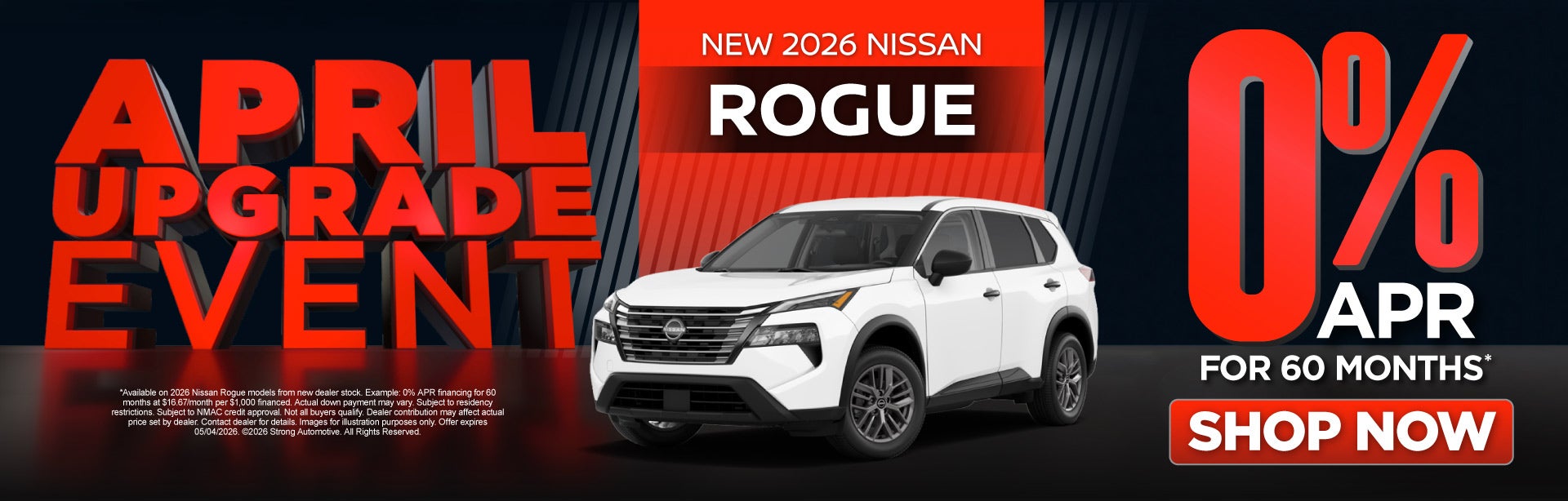 New 2026 Nissan Rogue	0% APR for 60 Months 