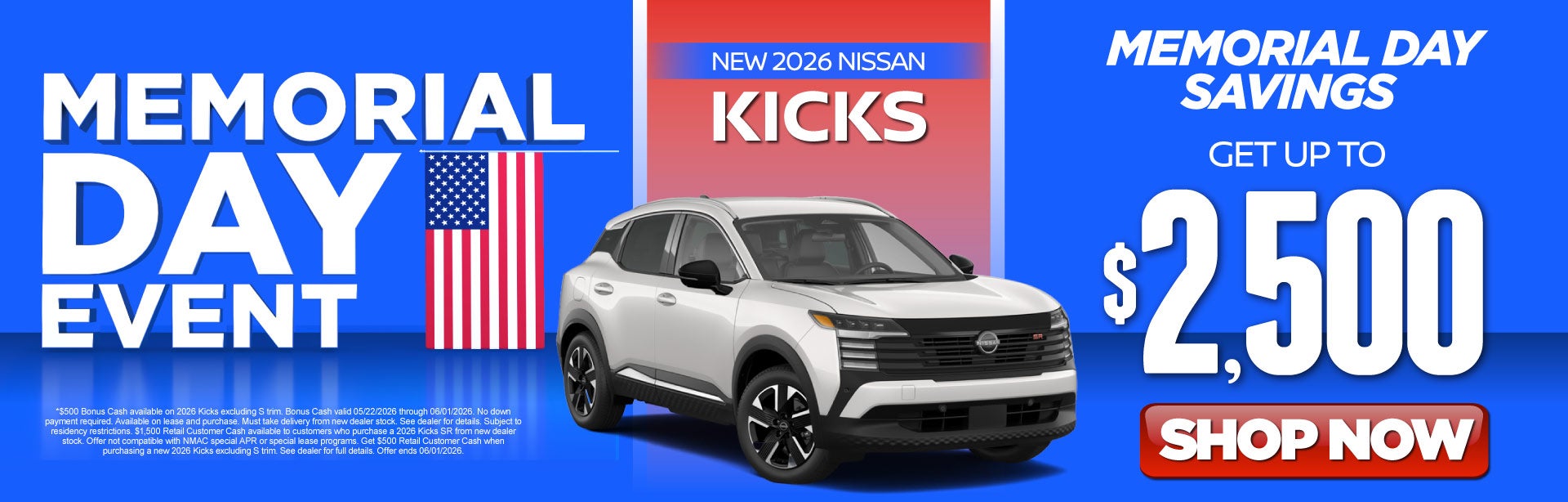 New 2026 Nissan Kicks 	"Memorial Day Savings Get up to $2,5