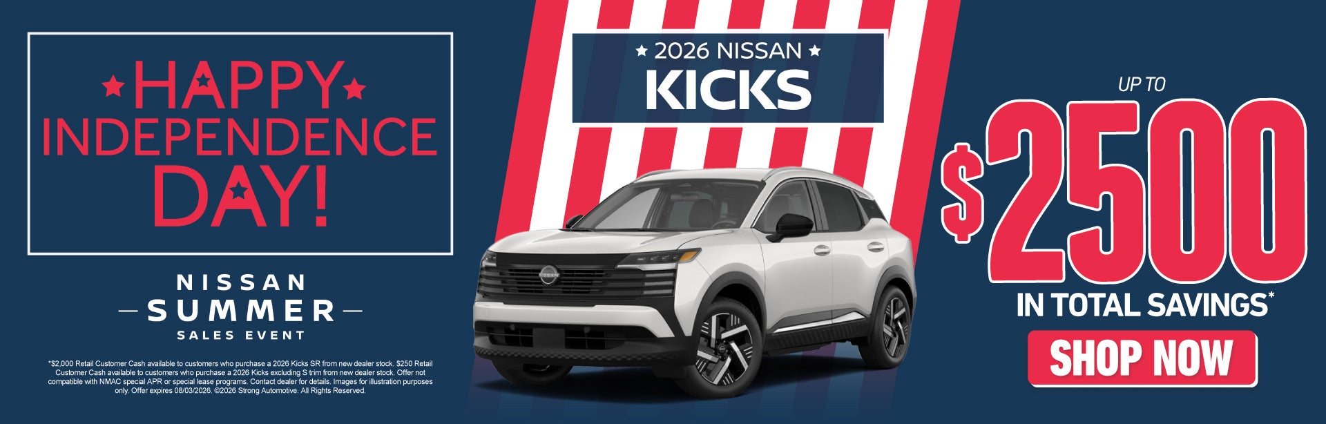 2026 Nissan Kicks	Up to $2,500 in Total Savings*