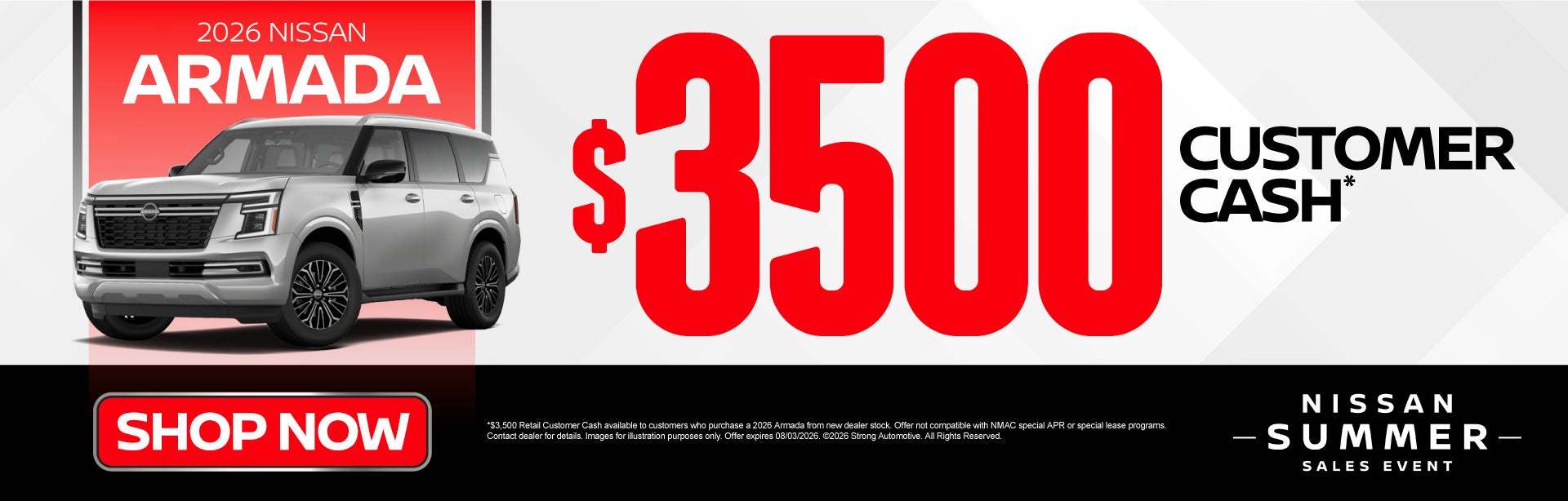 2026 Nissan Armada	$3,500 Customer Cash*