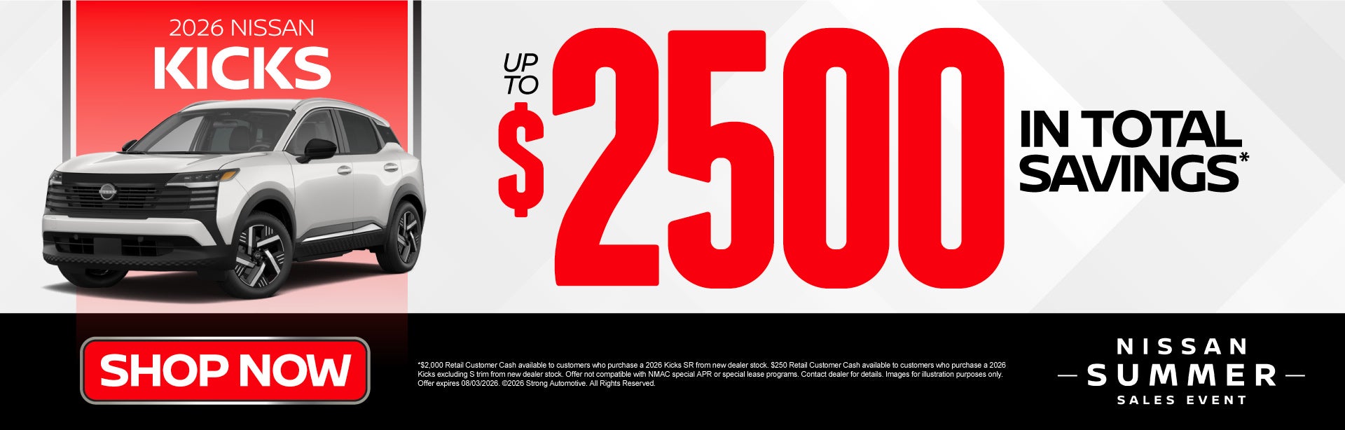 2026 Nissan Kicks	Up to $2,500 in Total Savings*